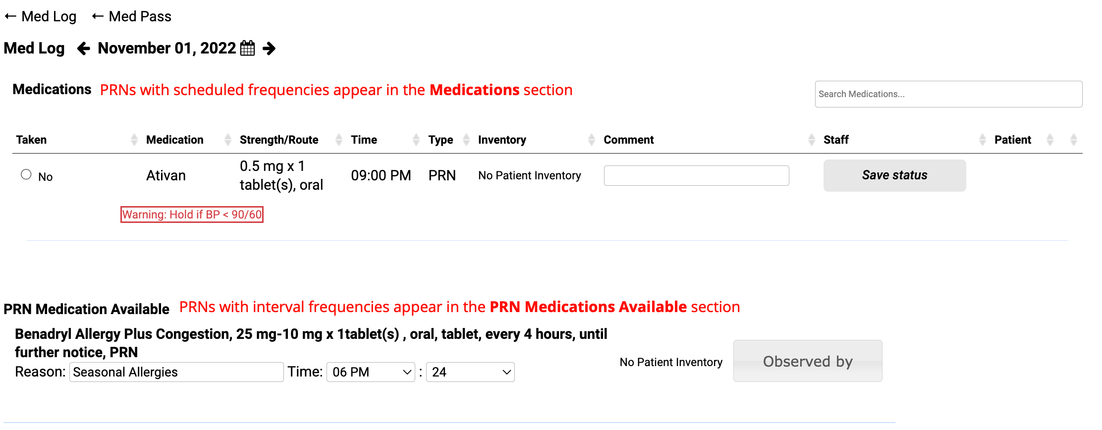 PRN Medications Behavior in Med Log – Kipu Health
