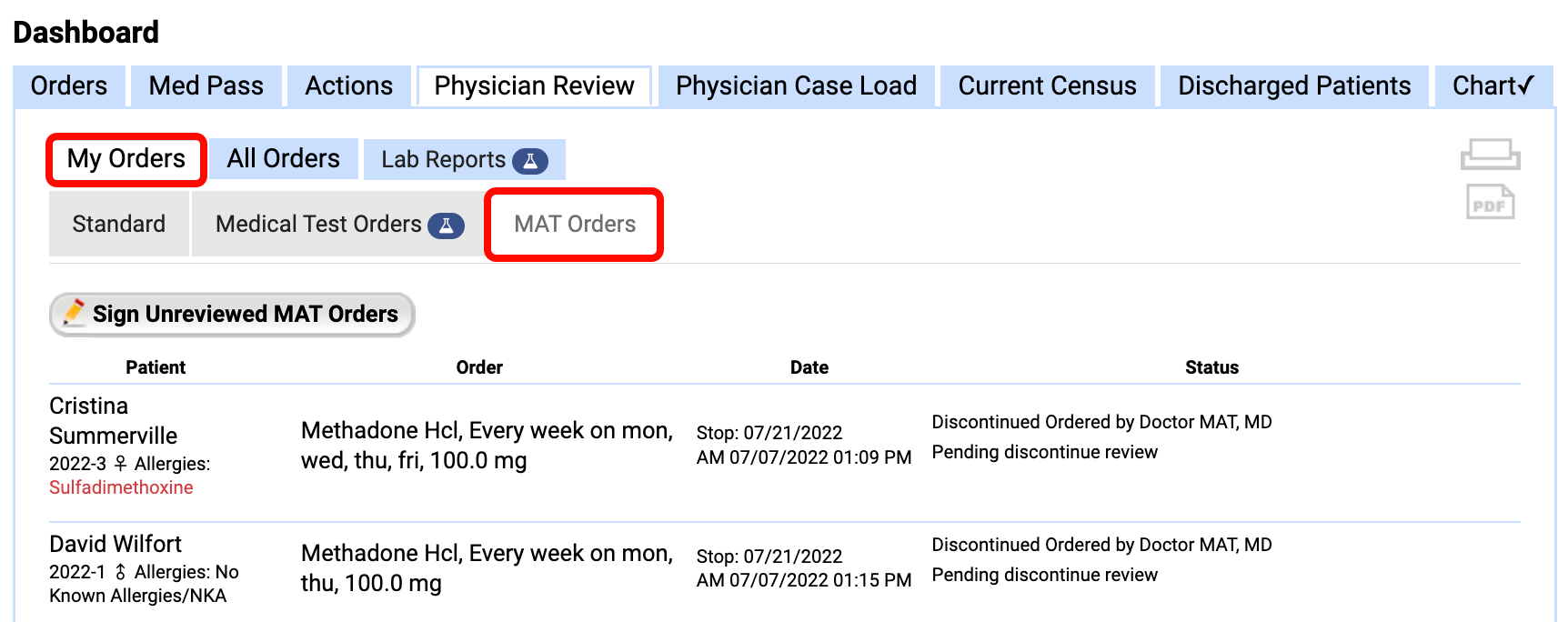MAT Orders: Physician Signature Dashboard – Kipu Health