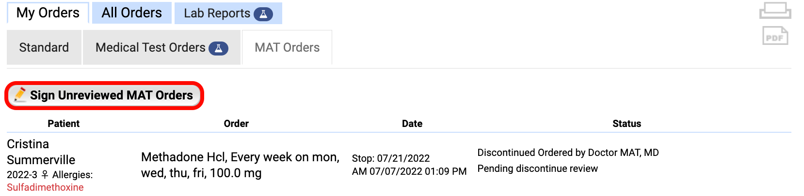 MAT Orders: Physician Signature Dashboard – Kipu Health