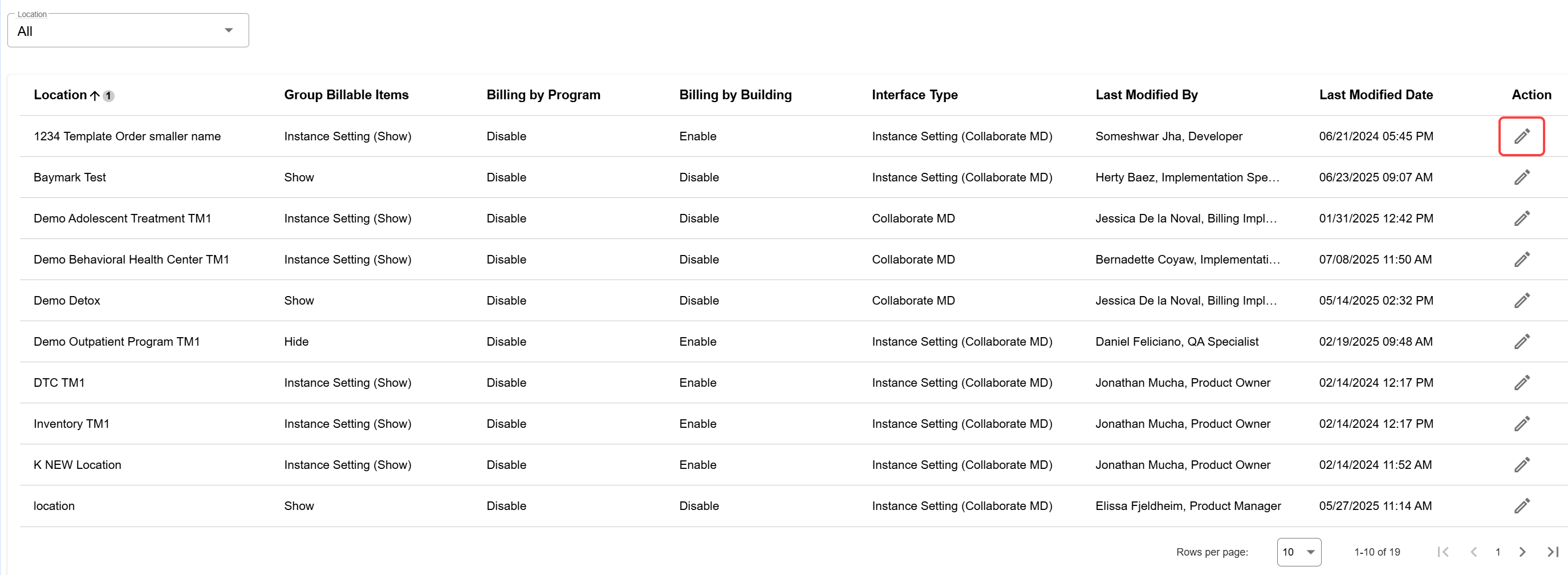 Edit Location Settings
