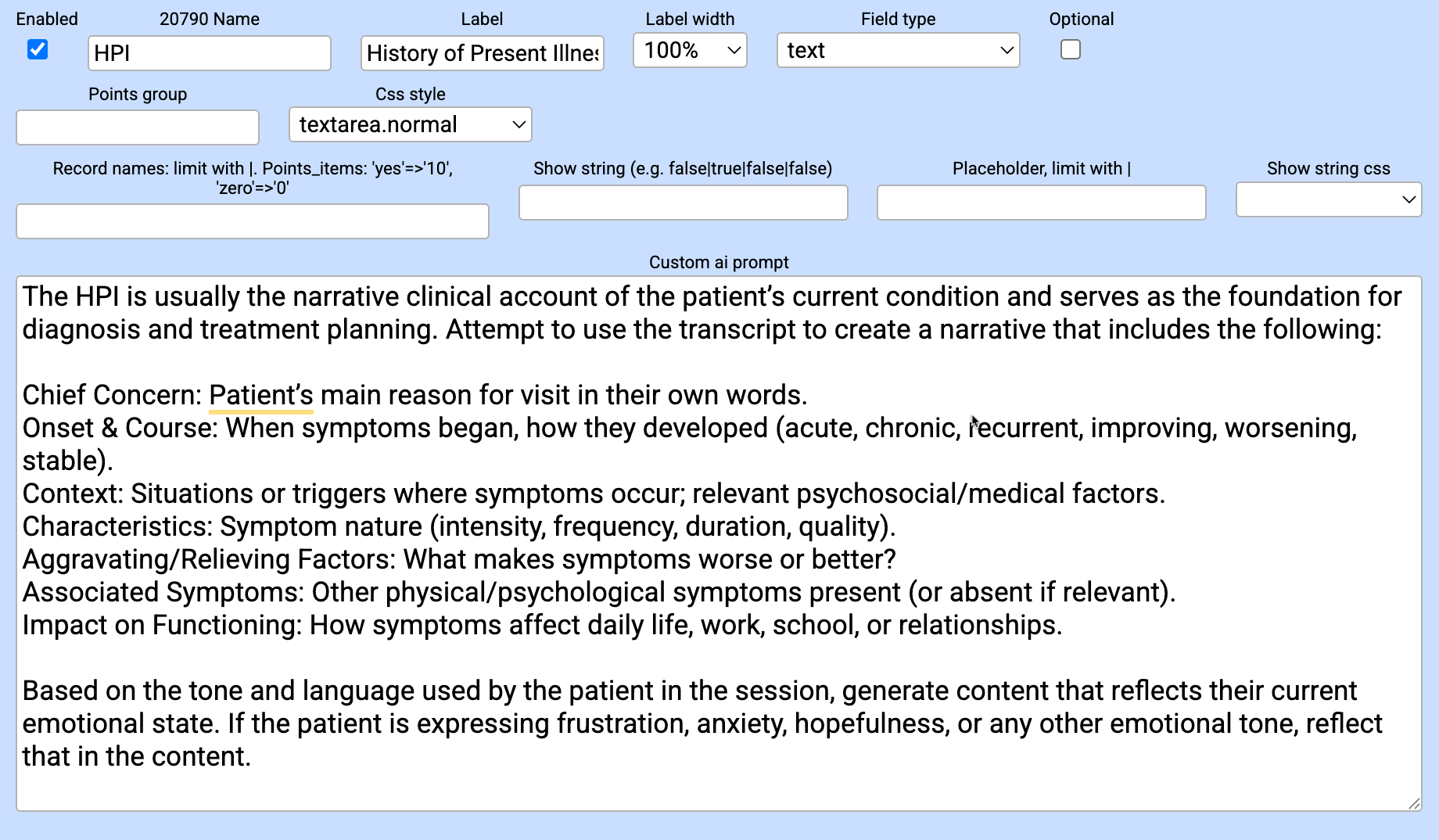 AI output with prompt