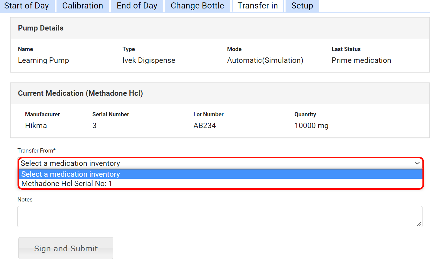 Transfer From dropdown