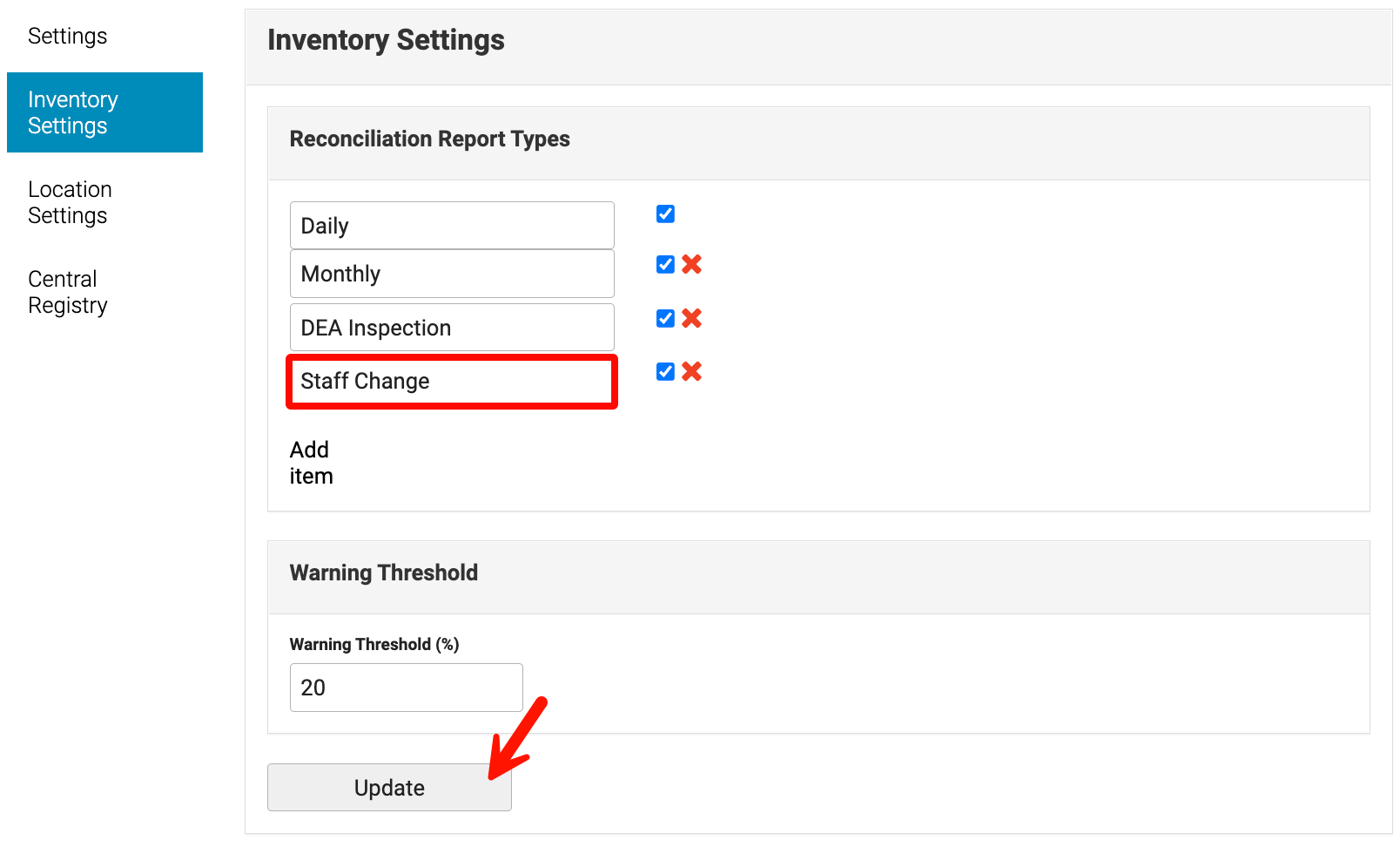 MAT Tab Inventory Settings Kipu Health